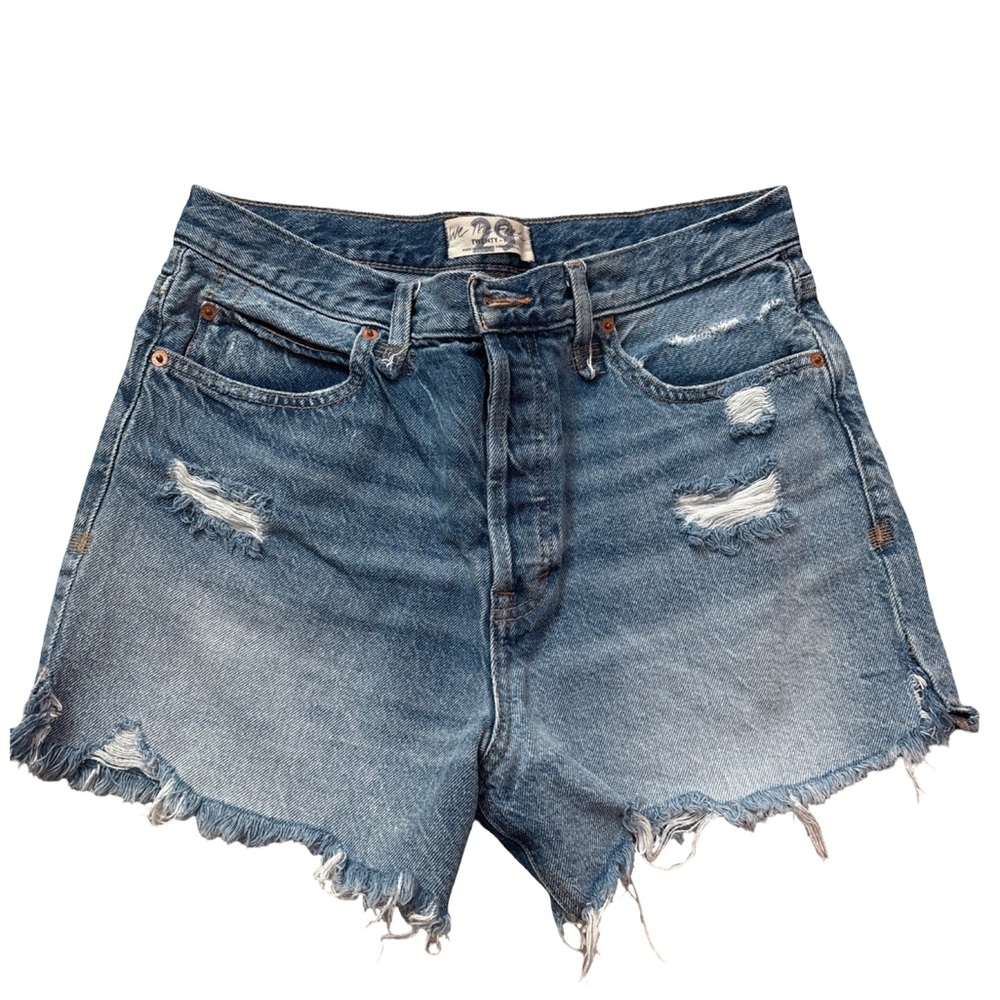 Free People We The Free Distressed Denim Cutoff Shorts Raw Hem Blue Jean Shorts